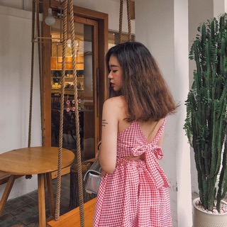 Đầm maxi caro đỏ