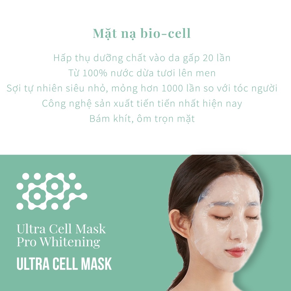 Mặt Nạ Giấy L'eau Claire Ultra Cell Mask Pro Whitening Dưỡng Trắng Kiểm Soát Bã Nhờn Tăng Collagen Cho Da 30ml