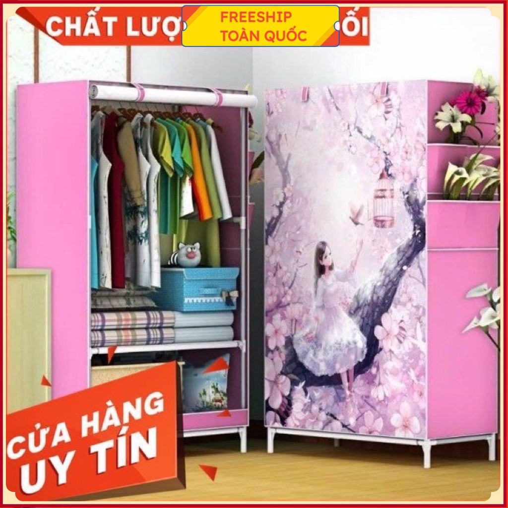 HOT Tủ treo quần áo họa tiết 3D 1 buồng 2 ngăn .