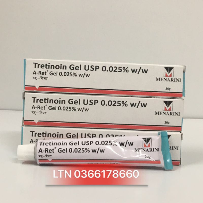 Tretinoin  gel 0.025%, 0.05%, 0.1% - Gel giảm mụn, chống lão hóa, đều màu da Túp 20g