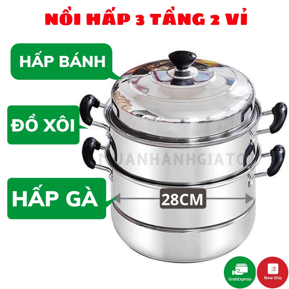 Nồi Hấp Inox Đa Năng 3 TẦNG 2 VỈ 28CM Dùng Cho Cả Bếp Từ Và Bếp Ga Tiện Lợi Cho Nhà Bếp