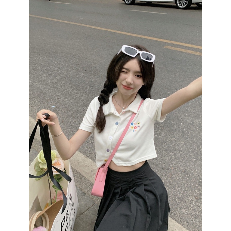 Áo polo Tay Ngắn Thêu Chữ Đơn Giản Dễ Thương