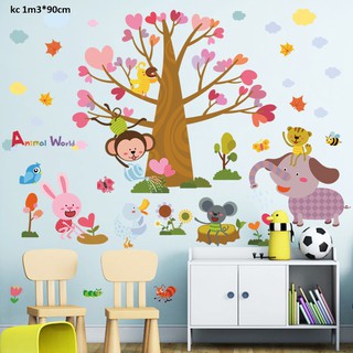 decal dán tường vườn thú cây