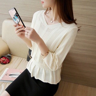áo len nữ tay dài kiểu lỗ peplum 4 màu lạ mắt