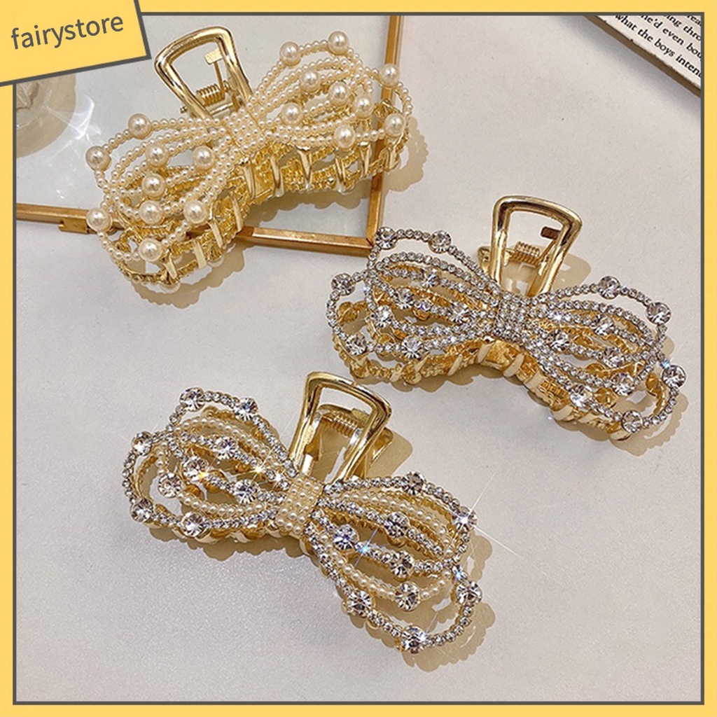 Kẹp Tóc Nơ Đính Ngọc Trai Giả Phong Cách Hàn Quốc Dành Cho Nữ