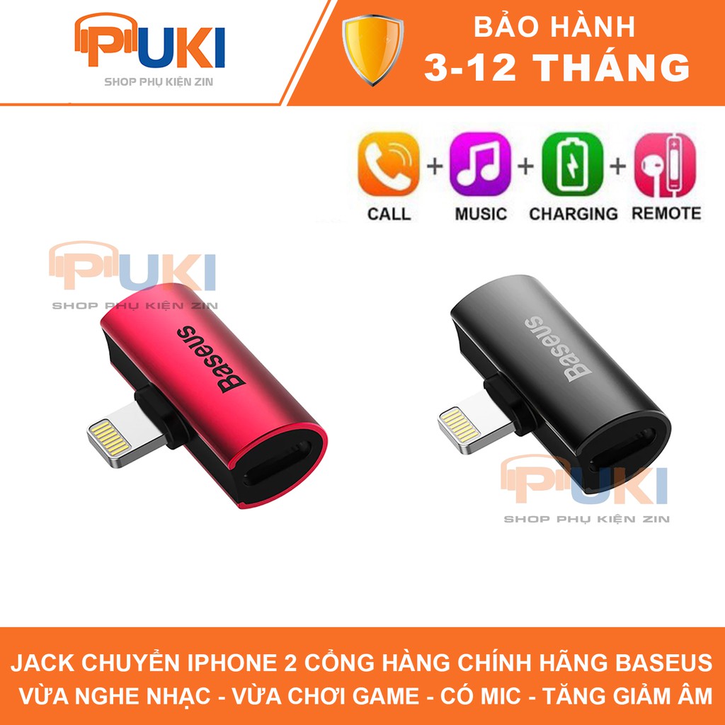 Jack Chuyển Iphone 2 Cổng Chính Hãng Baseus Vừa Sạc - Vừa Nghe Nhạc , Chơi Game PUBG, CF