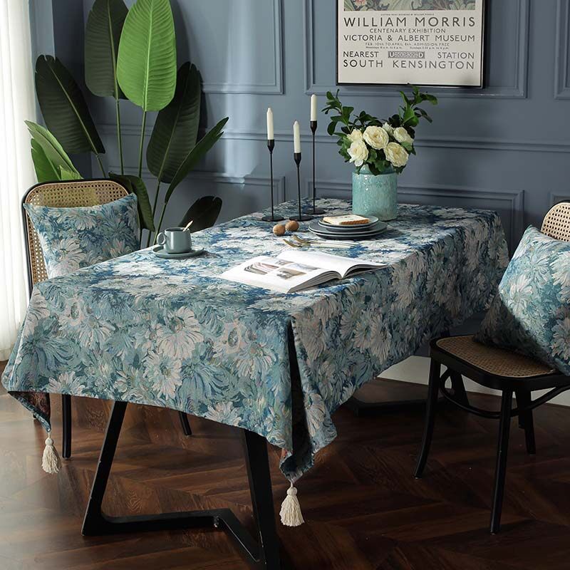 Khăn Trải Bàn Jacquard Cao Cấp Với Tua Rua Trang Trí Nhà Bếp & Bàn Ăn