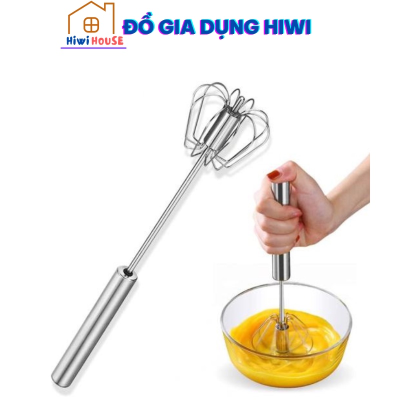 Cây Phới Lồng Đánh Trứng ĐỘNG NĂNG INOX - Dụng Cụ Đánh Bột Có Trục Lò Xo Xoay 360 Độ Tự Động Nhỏ Gọn