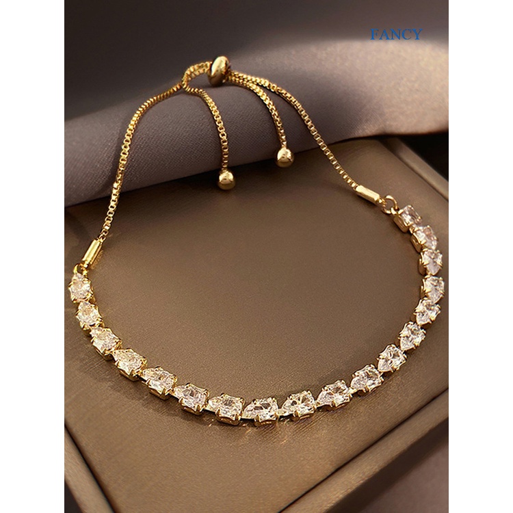 Fancy Vòng Tay Đính Đá Zircon Lấp Lánh Đơn Giản Sang Trọng Có Thể Điều Chỉnh Thời Trang Dự Tiệc Cho Nữ