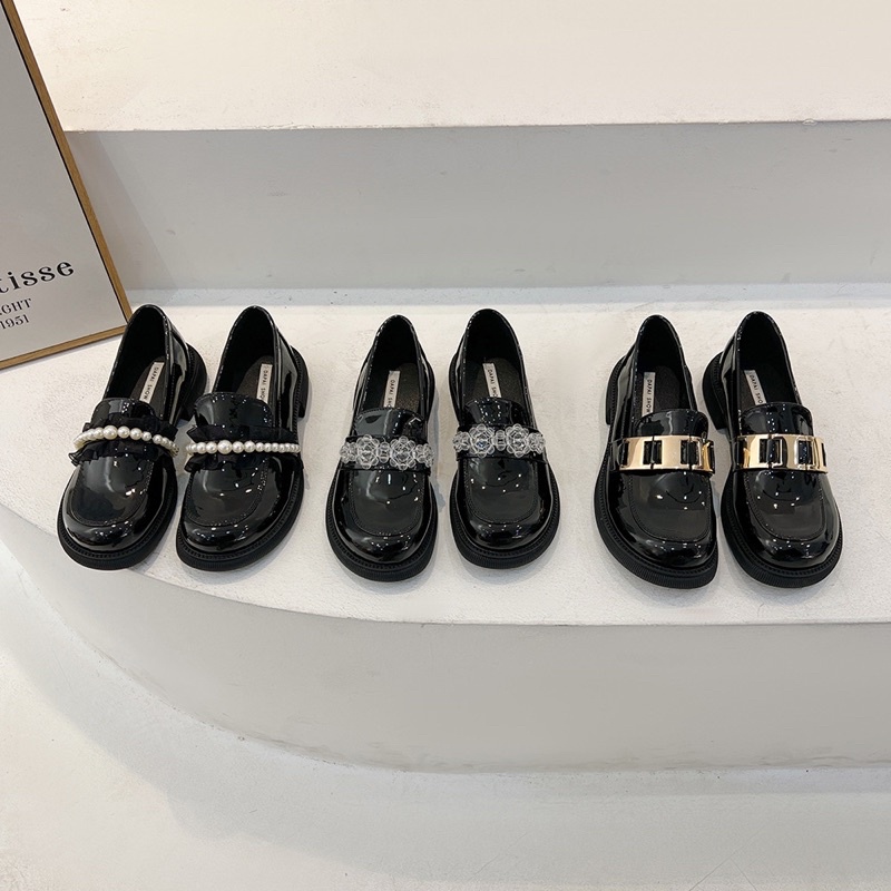 Giày lười nữ Loafer mũi tròn ulzzang đế dày da bóng đẹp phong cách Anh G022 Eudora899