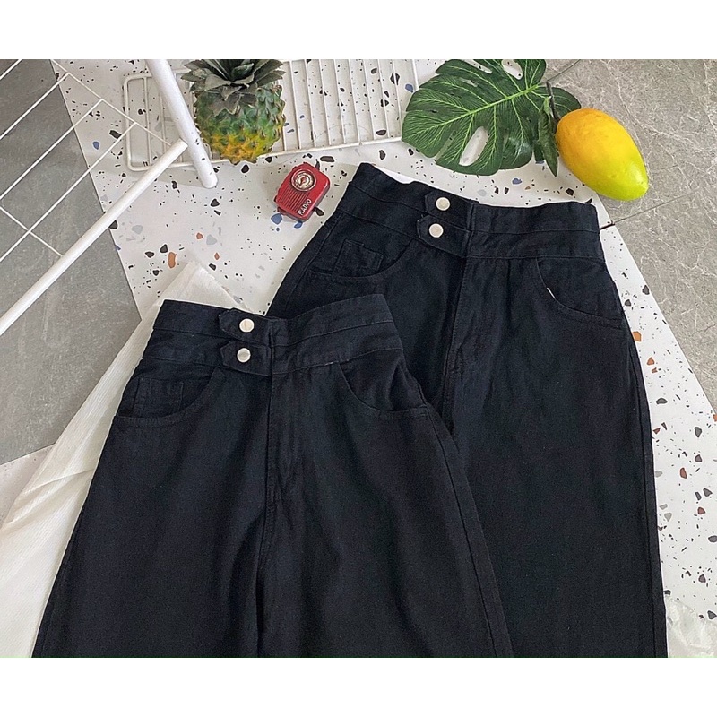 Quần Jean Nữ Bigsize Ống Suông Rộng Lưng Cao 2 Nút Chất Jean Dày Đẹp Ms117