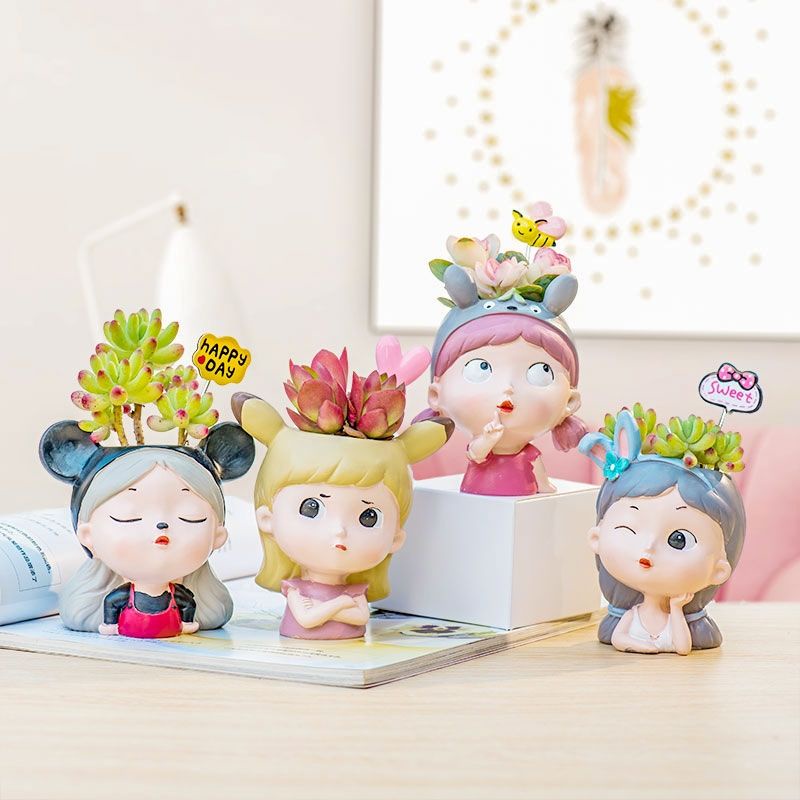 Chậu gốm trồng sen đá xương rồng, cây mini.. - Chậu hình người cô gái, chàng trai siêu dễ thương