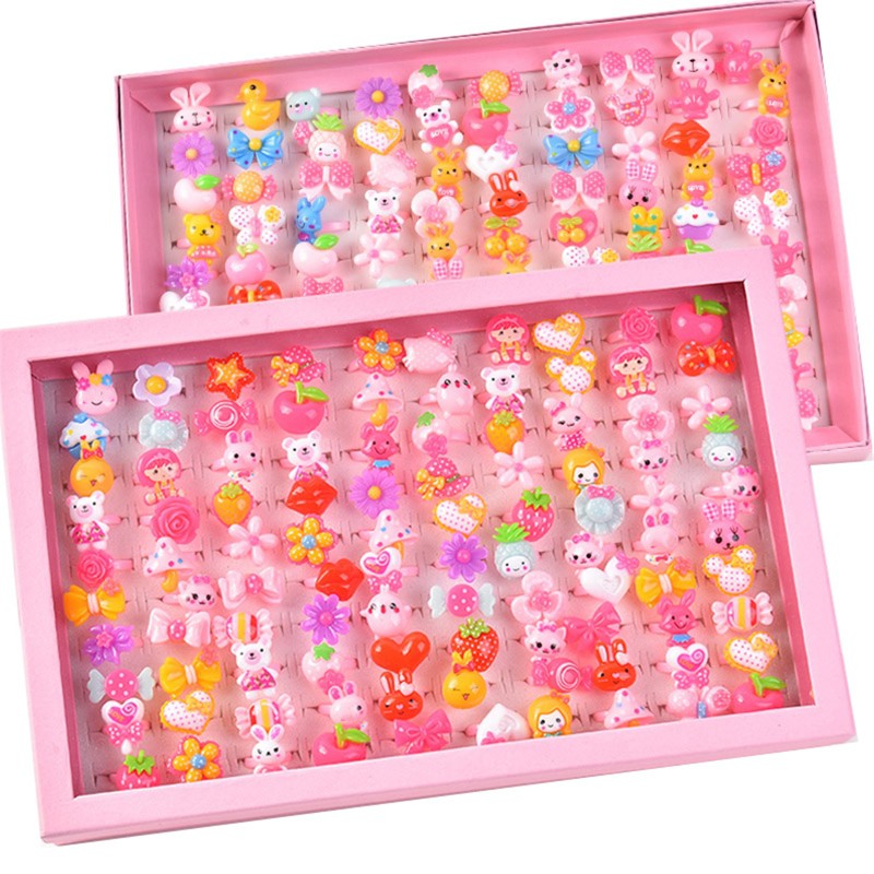 Set 10 Nhẫn Họa Tiết Hoạt Hình Đáng Yêu Cho Bé Gái