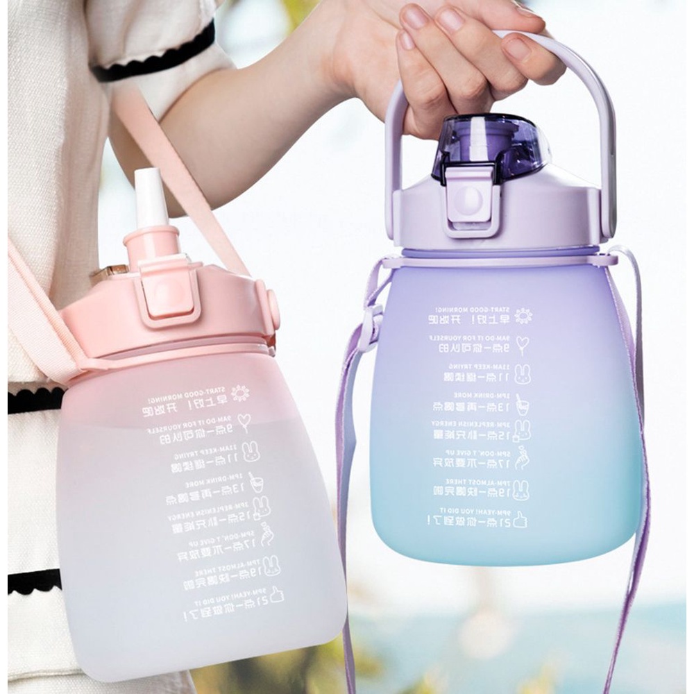 Bình Đựng Nước Bằng Nhựa Màu Gradient Dung Tích 1200ml Có Ống Hút Tiện Dụng Mang Theo Du Lịch
