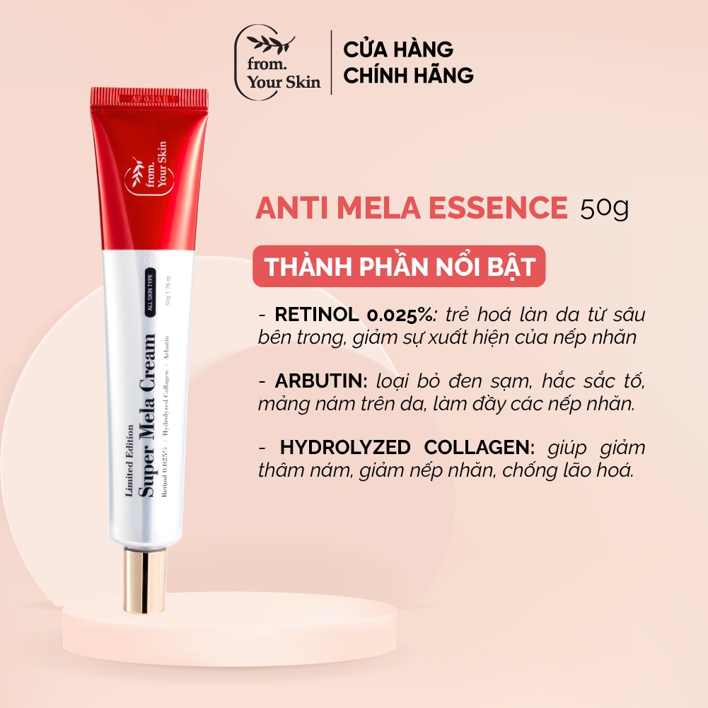 Bộ đôi Chăm sóc da lão hóa FROM YOUR SKIN Tinh Chất Serum Anti Mela Essence 15ml + Kem Super Mela Cream 50g