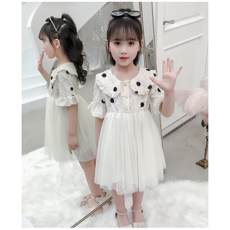 Váy công chúa tiểu thư bé gái họa tiết chấm bi tay lỡ  size 12-19kg DCC01