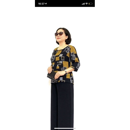 Áo trung niên nữ Anmyshop, áo kiểu cho mẹ chất lụa Hàn form xuông, tay lỡ, dáng dài