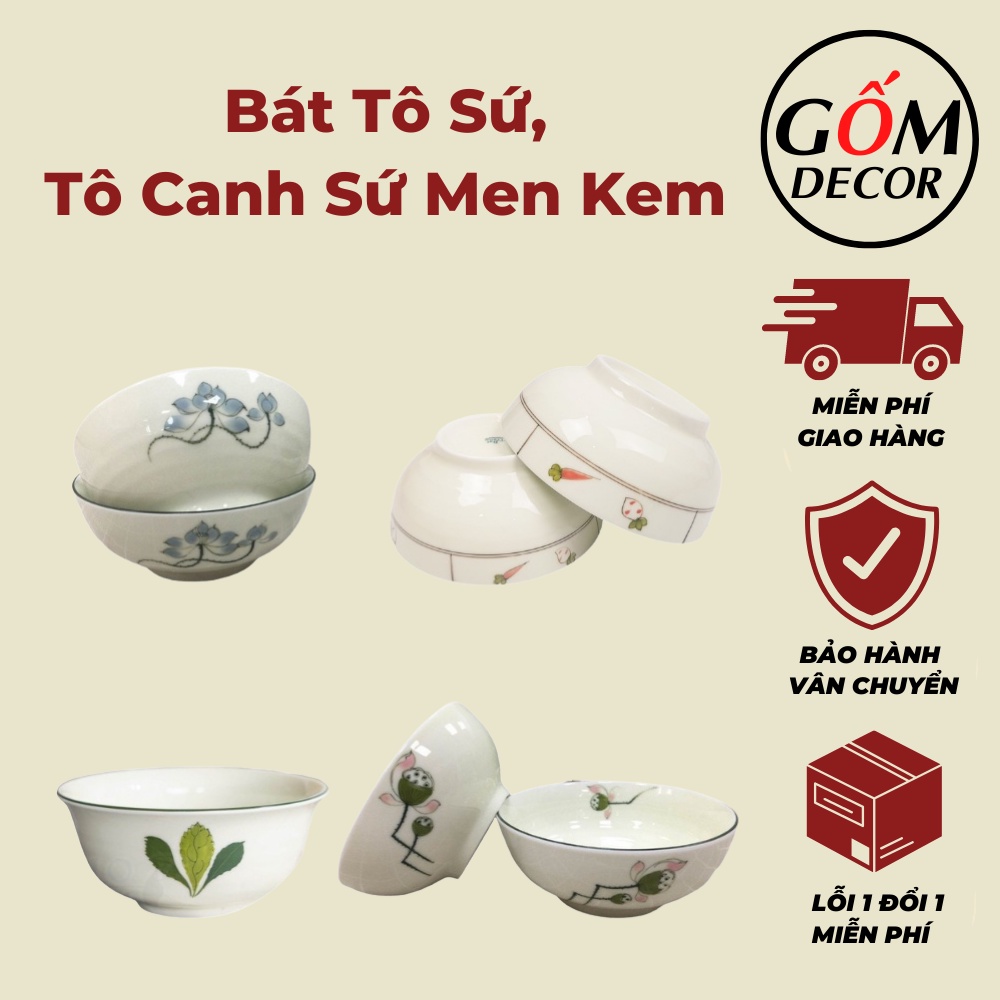 Bát tô sứ, tô canh sứ, tô sứ men kem Bát Tràng nhiều mẫu đẹp