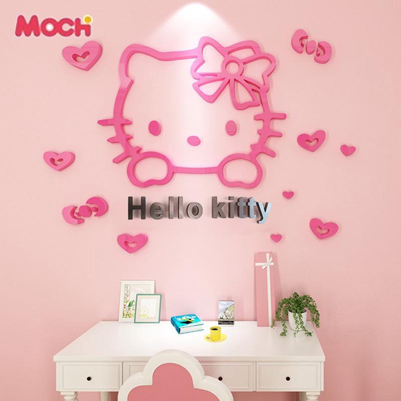 Bộ decal dán trang trí tường hình Hello Kitty bằng acrylic