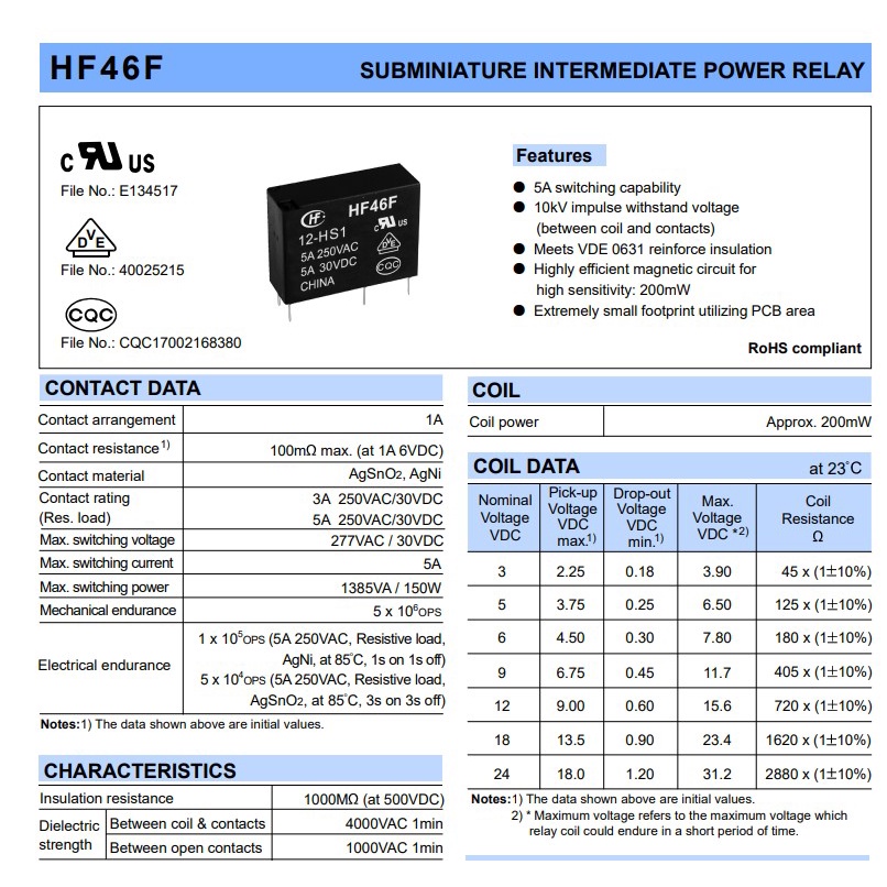 Relay đóng cắt Hongfa HF46-005-HS1 5V