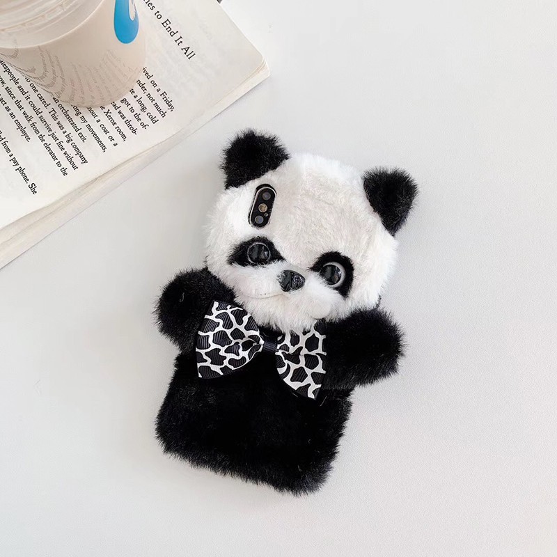 Ốp điện thoại họa tiết gấu Panda nhung lông dành cho iPhone 6 6s 7 8 Plus XS Max 11 Pro max X XR