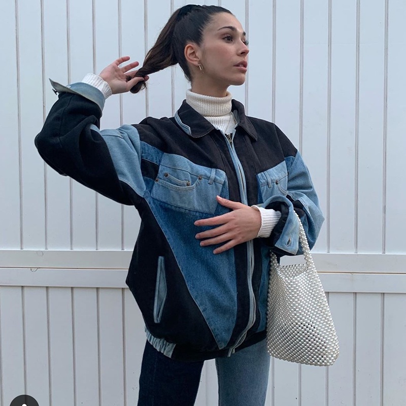 Áo khoác bò Patchy Denim jacket có khoá kéo