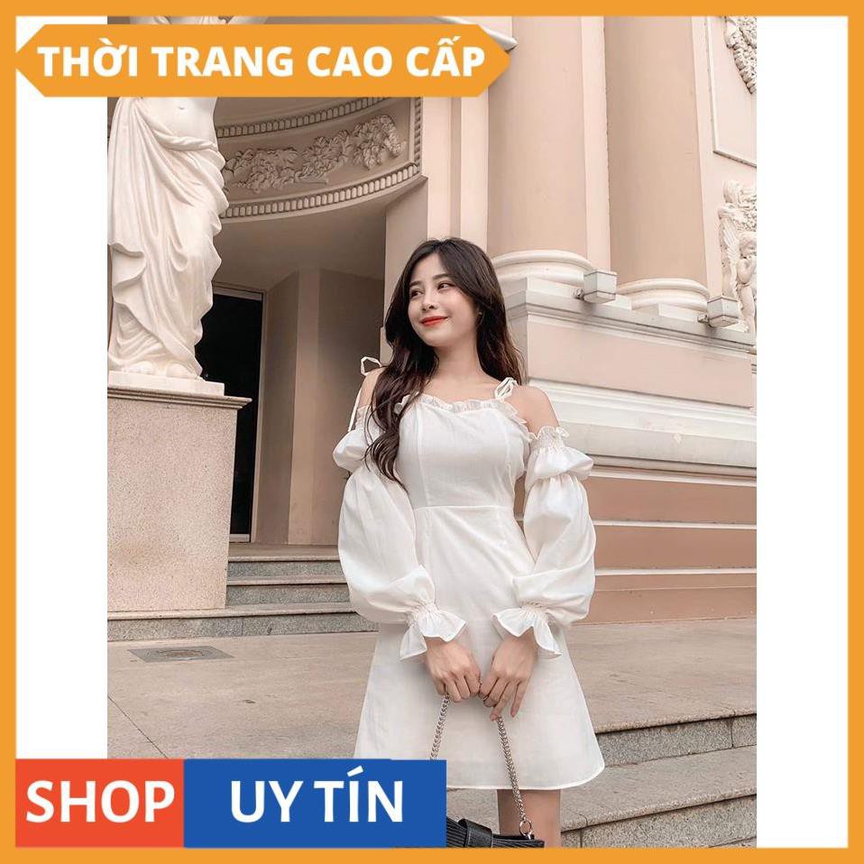 Đầm trắng trễ vai dạo phố so cute - Andar [Hàng Cao Cấp]