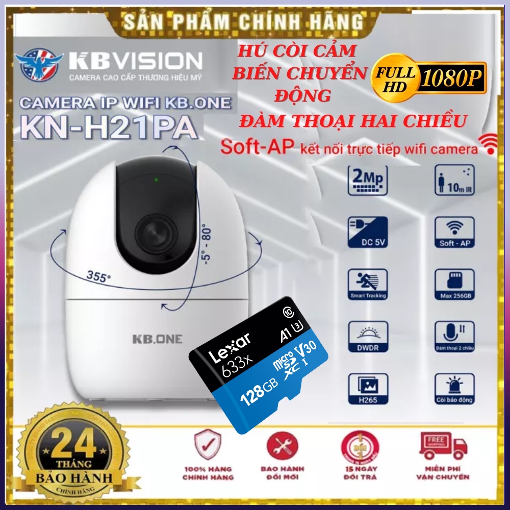 Camera ip Wifi KBVision KBone KN-H21PA 360 độ 1080p 2Mp thương hiệu mỹ cảm biến chuyển động đàm thoại 2 chiều BH 24tháng