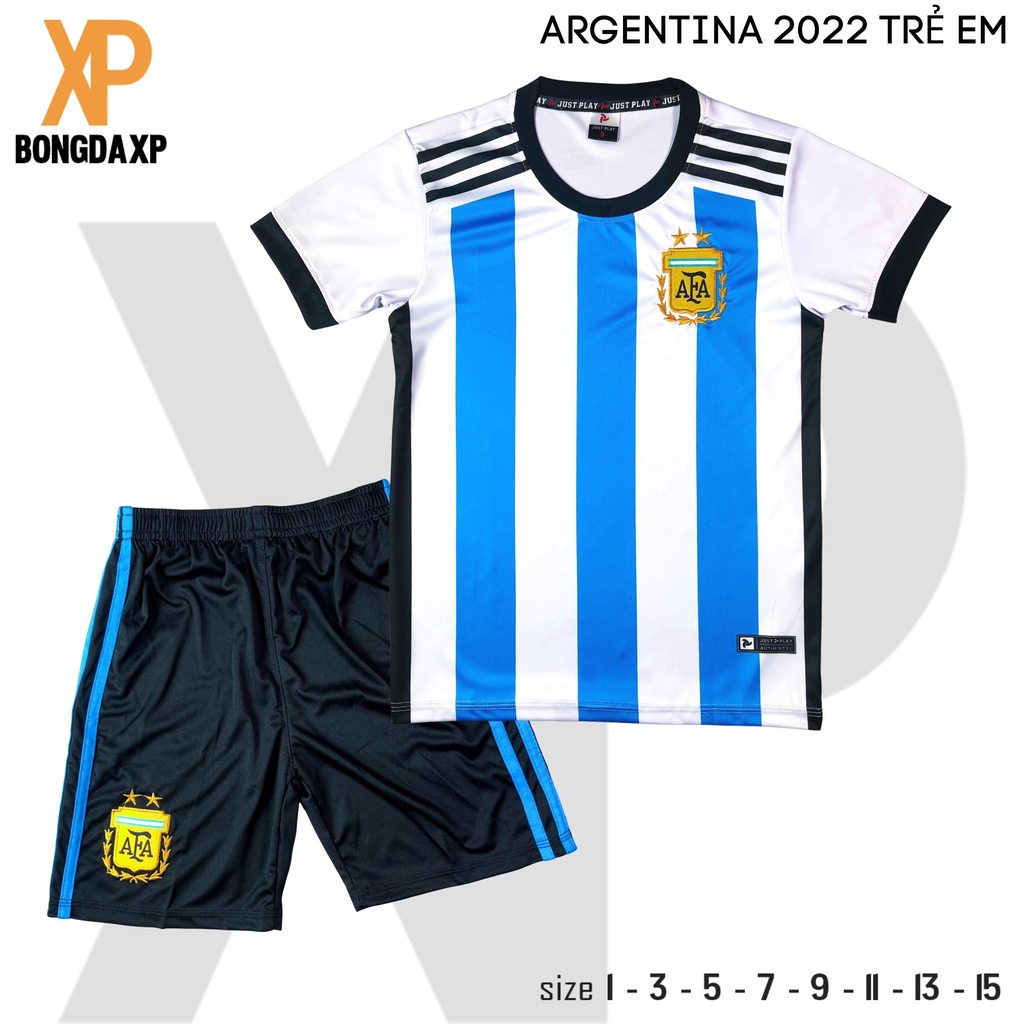 Đồ đá banh trẻ em ĐT Argentina Vải thun lạnh cao cấp