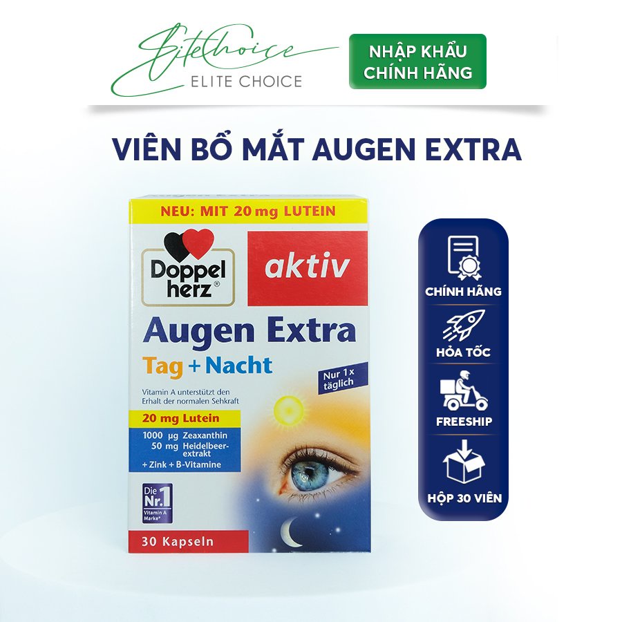 Viên Uống Bổ Mắt Doppelherz Augen Extra Tag+ Nacht, bổ sung Vitamin A, chống mỏi mắt, tăng cường thị lực hộp 30 viên