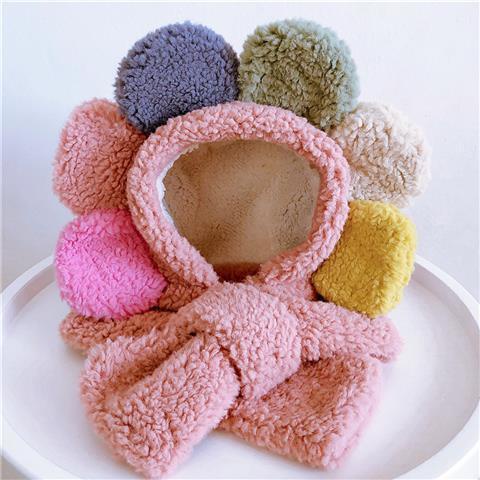 PVN38855 Mũ lông cừu kèm khăn cho bé hình hoa siêu dày dặn giữ ấm cho bé mùa thu đông hàng Quảng Châu T2