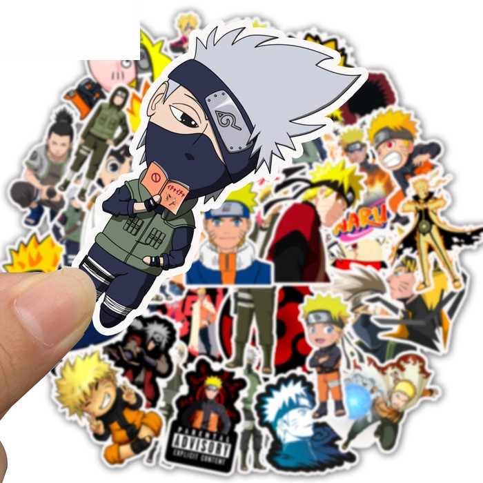 Bộ 50 miếng dán trang trí laptop/ván trượt/hành lý/tủ lạnh hình anime Naruto độc đáo