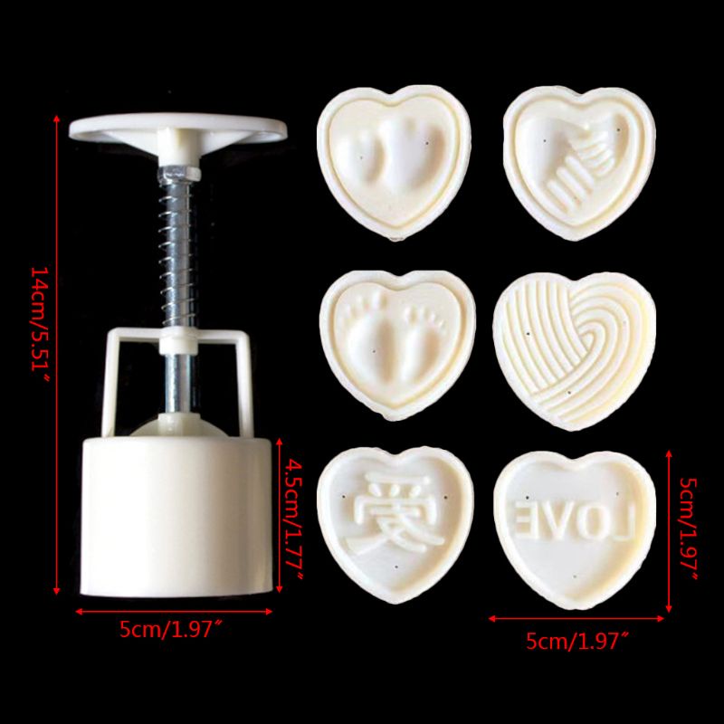 Set 6 Khuôn In Trang Trí Bánh Trung Thu 50g Hình Trái Tim 3D