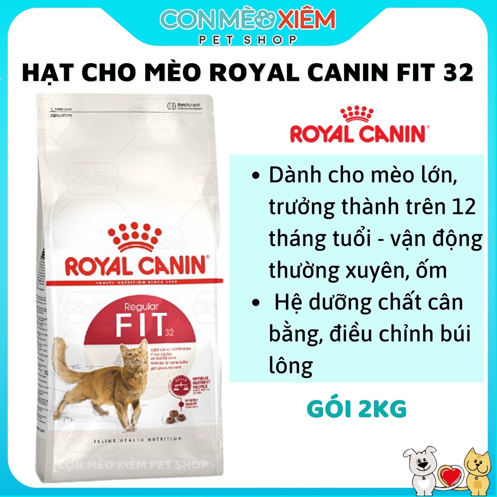 Hạt cho mèo Royal canin fit 32 2kg, mèo lớn hay vận động nuôi ngoài nhà trưởng thành Con Mèo Xiêm