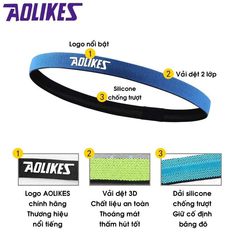 HeadBand  AOLIKES HB/11, Băng Đô Thể Thao Nam Nữ Thấm Mồ Hôi Tập Gym Bóng Chuyền Bóng Rổ Tennis Cầu lông Chạy Bộ Bóng Đá