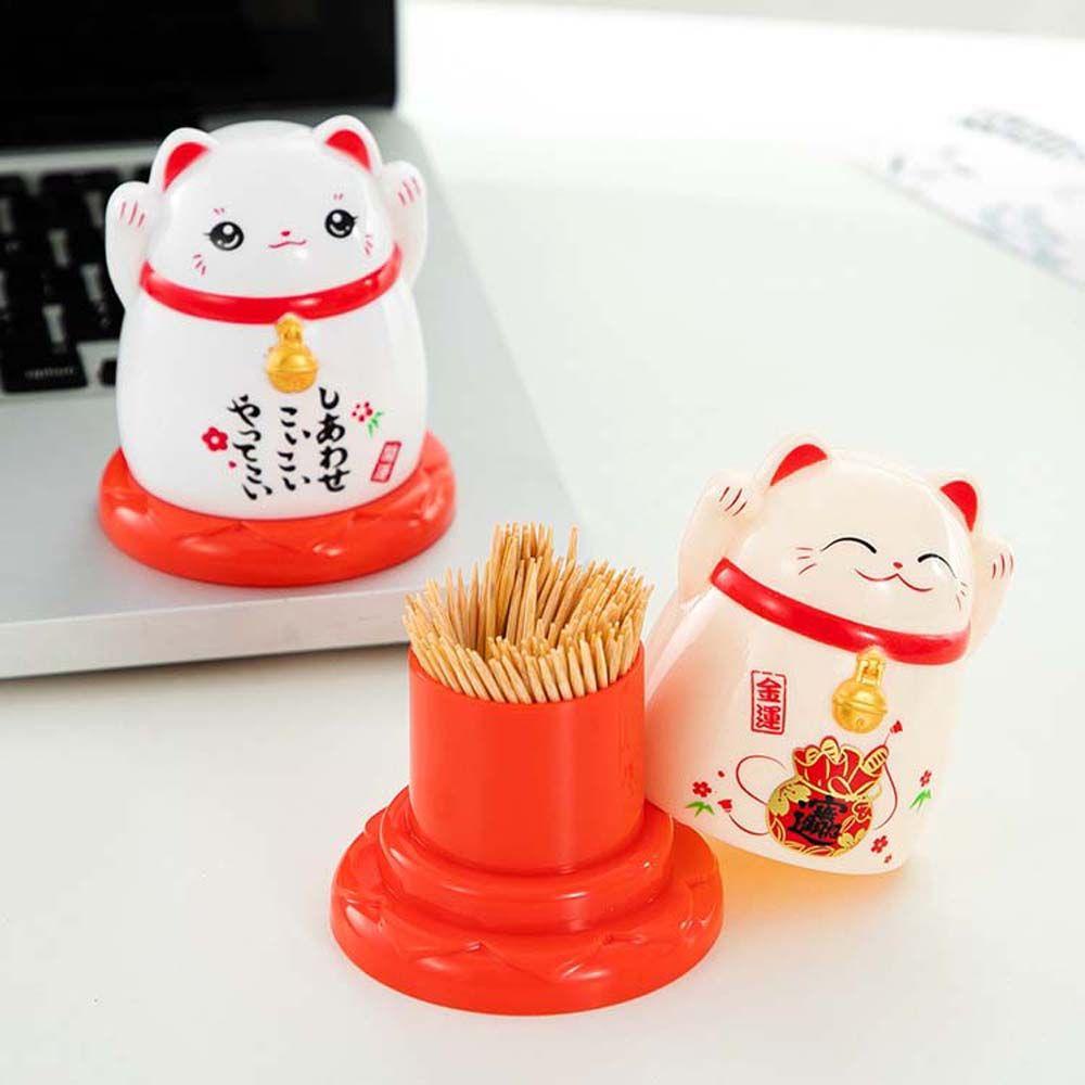 Hộp Đựng Tăm Xỉa Răng Hình Mèo May Mắn Hoạt Hình Nhật Bản Chất Lượng Cao