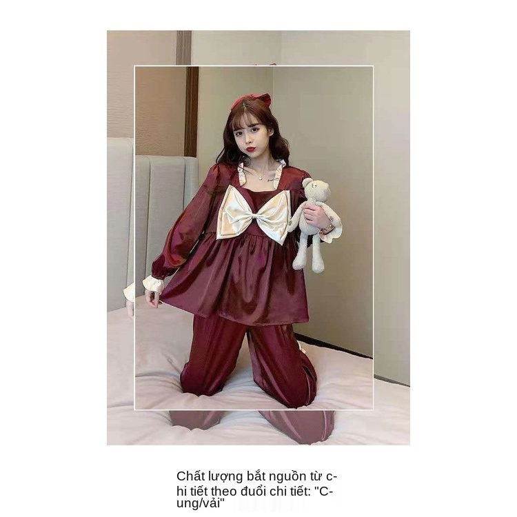 Bộ đồ ngủ tay dài chất lụa mát phong cách công chúa dễ thương thời trang xuân thu dành cho nữ | BigBuy360 - bigbuy360.vn