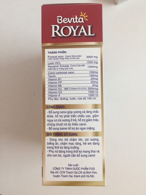 ✅ Siro chứa canxi nano,MK7,Lysin BEVITA ROYAL