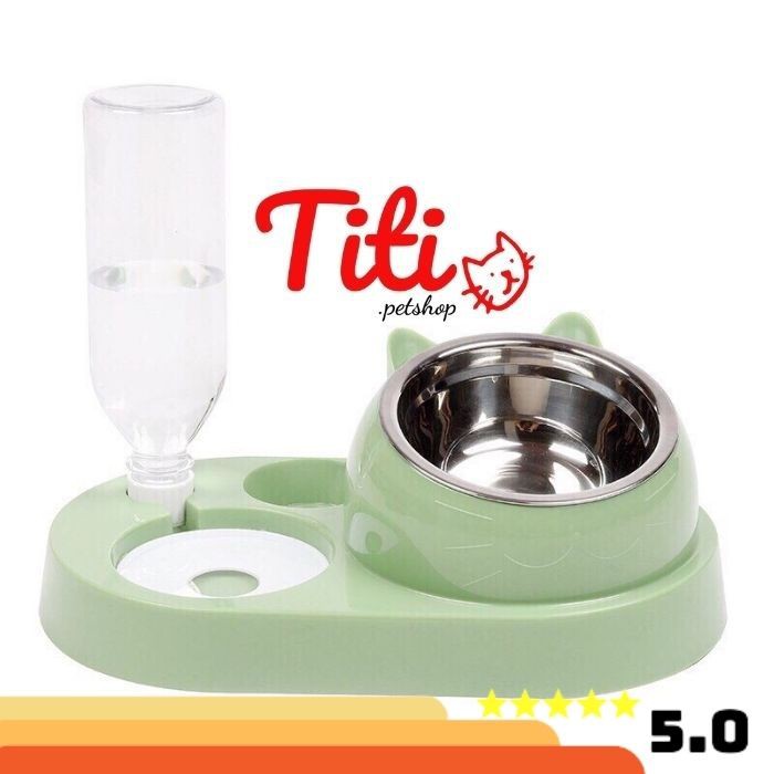 Bát đơn lòng inox gắn bình nước tiện lợi, giá rẻ cho thú cưng - Titipets