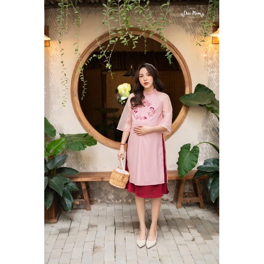 Áo dài Bầu " Hoa Đào " ĐẦM BẦU CHIC MOM