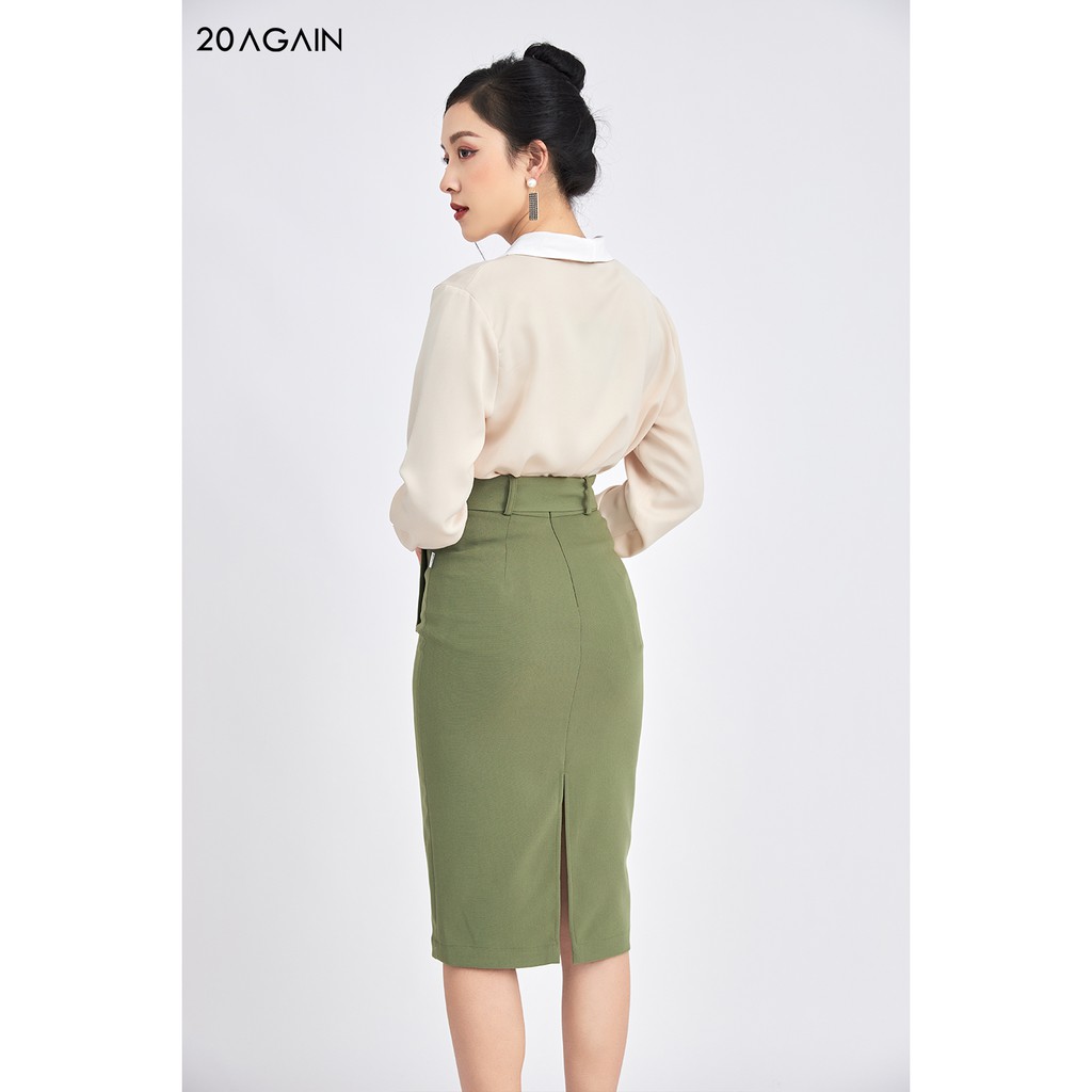 Áo sơ mi nữ công sở dài tay phối lá cổ 20AGAIN ASA0949