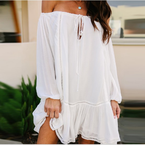 Đầm xô trắng bẹt vai phong các Boho cực xinh chỉ 320k