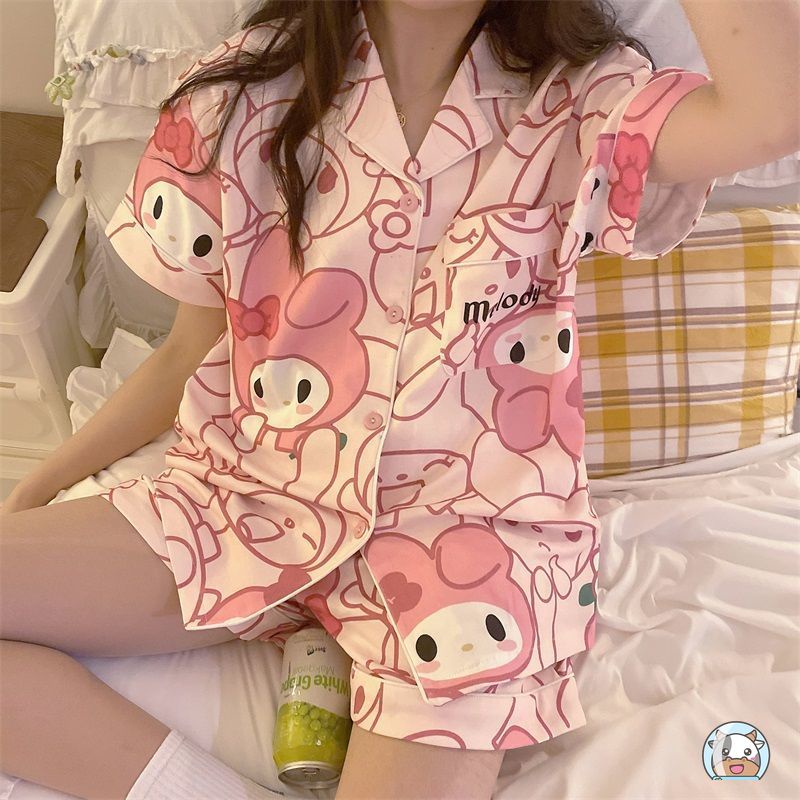 Bộ Đồ Ngủ Mặc Nhà In Hoạt Hình Melody Dễ Thương Thời Trang Mùa Hè Cho Nữ
