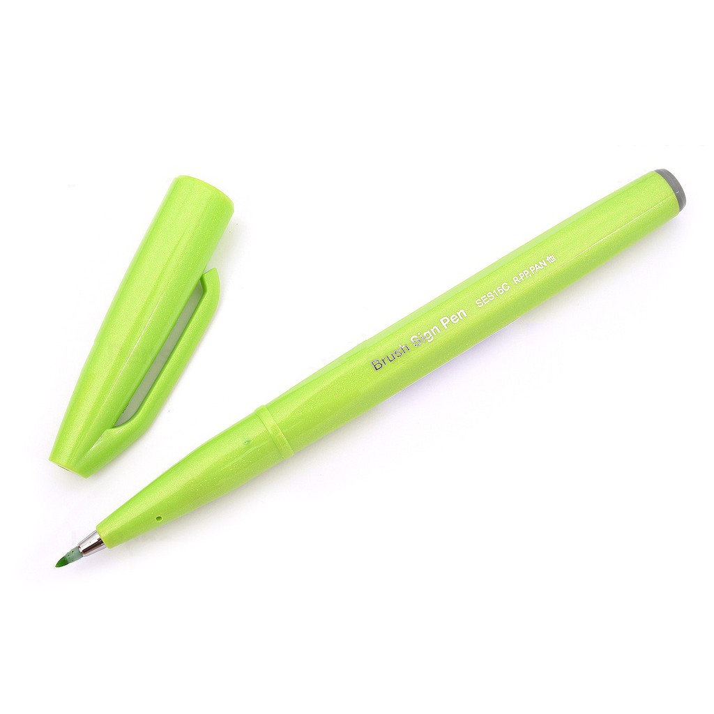 Bút lông đầu cọ viết calligraphy Pentel Fude Touch Brush Sign Pen - Màu xanh lá mạ (Light Green)