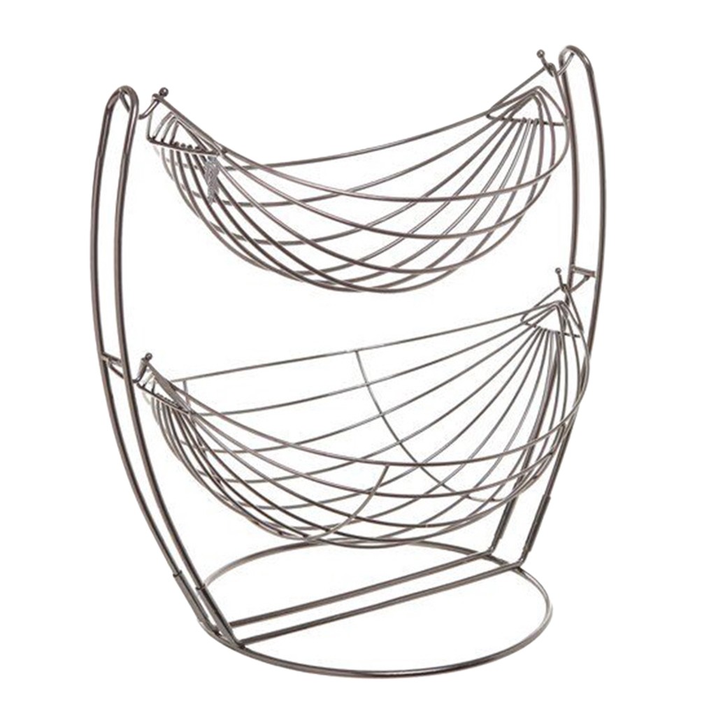 Swinging Metal Fruit Vegetable Bowl Basket 2 Tier Rack Storage Stand Holders