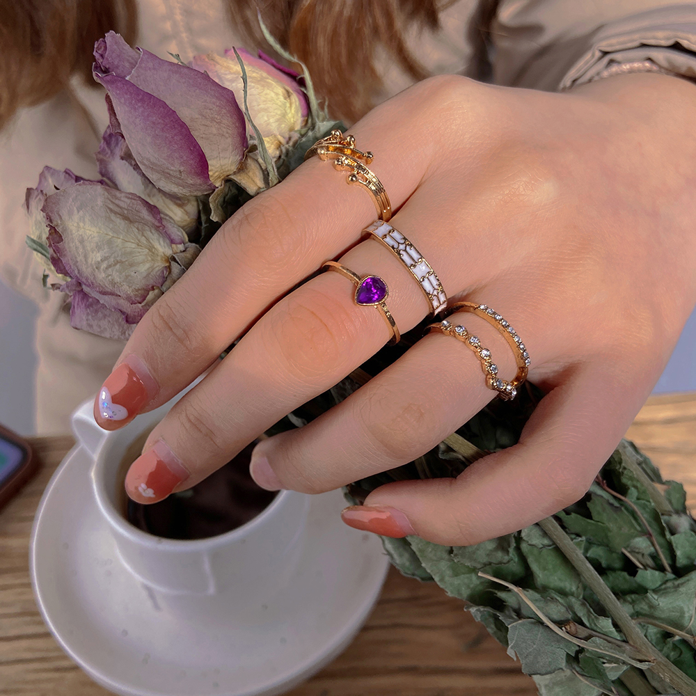 Bộ 5 Nhẫn Kim Loại Kiểu Dáng Hình Học Phong Cách Bohemian