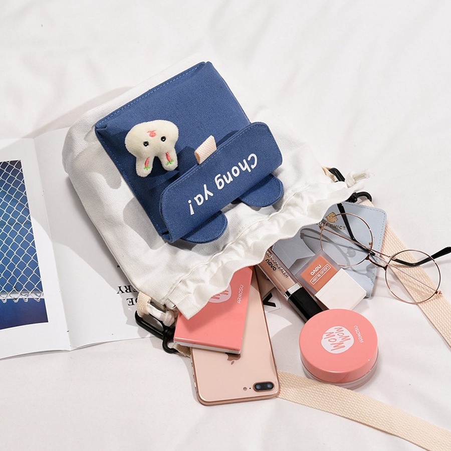 Túi Đeo Chéo Vải Canvas Miệng Rút Chongya Siêu Dễ Thương Phong Cách Thời Trang