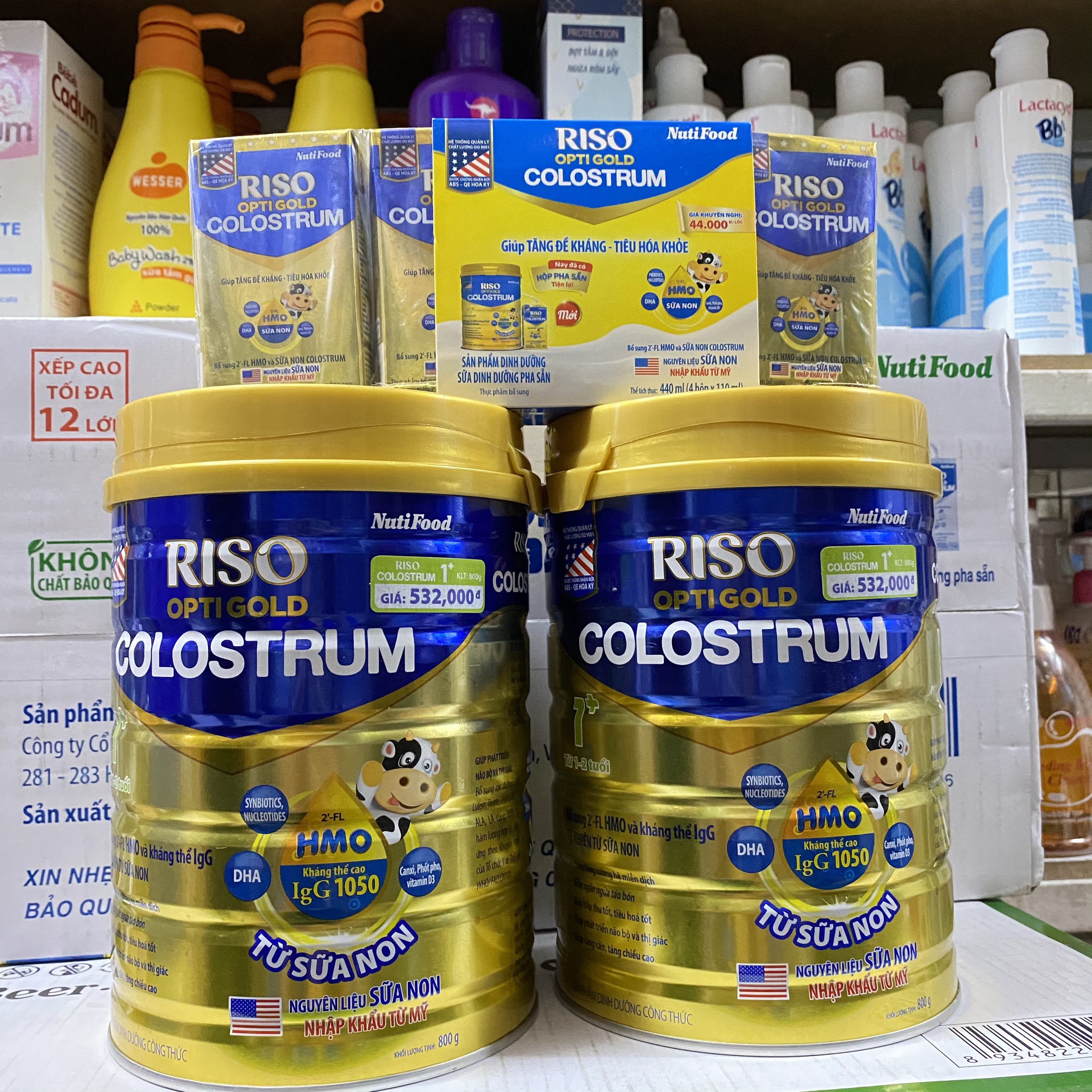 [DATE 2023] Sữa Riso Opti Gold Colostrum 1+ lon 800g + 4 Hộp sữa pha sẵn 110ML RISO COLUSTRUM