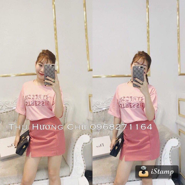 Sét áo hồng + cv xẻ có quần trong chất đẹp ảnh thật và clip