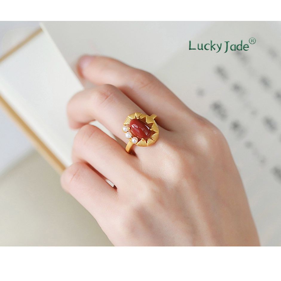 Nhẫn Mạ Bạc 925 Đính Ngọc Bích Thời Trang Có Thể Điều Chỉnh Cho Nữ